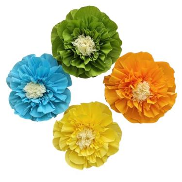 Imagem de Mybbshower Flor De Papel Crepom Para Parede Psprt Decoração Pom Festa Aniversário Meninas Pano Fundo Chá Bebê Quarto Pacote Com 9 (Azul Amarelo Verde)