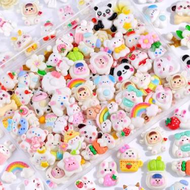 Imagem de Enfeites fofos sortidos, 100 peças, pingentes de geleca branca, acessórios Kawaii, enfeite de resina plana de urso de coração doce para capas de telefone, scrapbooking e decoração DIY