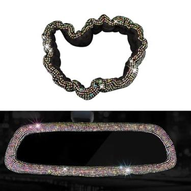 Imagem de Auttoop Capa de espelho retrovisor de carro brilhante, capa de travesseiro de cabeça de broca completa, acessórios interiores de carro de strass de cristal para mulheres ajuste universal - cor