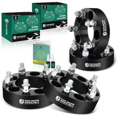 Imagem de YHTAUTO Espaçadores de roda 5 x 4,5 polegadas de 3,8 cm para Jeep Grand Cherokee, Wrangler, Ford, Dodge, Lincoln, Mercury, Pontiac Model 5 x 114,3 mm Espaçadores de pneu com 1/2 pinos 82,5 mm furo do cubo 5 pinos 4 peças adaptador preto