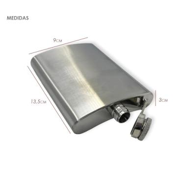 Imagem de Cantil de Bolso em Aço Inox, 230ml, 9 x 13,5 x 3cm, Conjunto com 2 Unidades