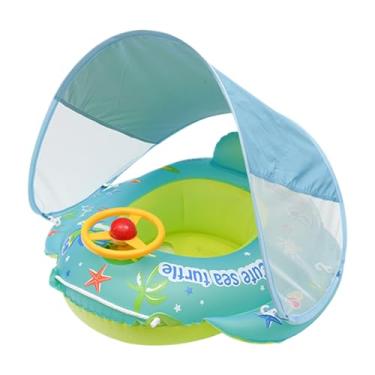 Imagem de Flutuador Para Bebé Com Chapéu-de-sol,Flutuador para Piscina com Assento para Criança - Brinquedo de Banho com Proteção Solar e Volante para Crianças 1-4 Anos