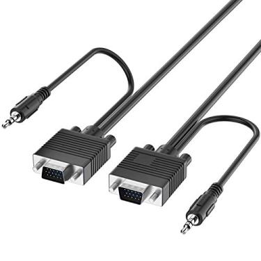 Imagem de Fosmon Cabo para monitor VGA/SVGA/UXGA (50 pés) com conector de áudio de 3,5 mm (macho para macho) - Suporta alta resolução de vídeo para monitor LCD LED HDTV