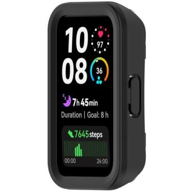 Imagem de AWADUO Capa protetora compatível com Huawei Band 10/10 NFC/9/9 NFC/8/8 NFC, capa protetora de silicone TPU para smartwatch, acessórios de relógio macios e duráveis (preto)