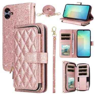 Imagem de Furill Capa carteira para Samsung Galaxy A06 5G com alça de pulso alça de ombro transversal de couro PU de luxo com zíper bolsa suporte para cartão acessórios de celular capa para celular Ao6 A 06 4G