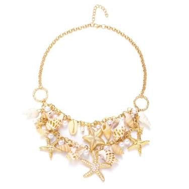 Imagem de Colar de estrela do mar, boêmio, concha, pérola, contas, cavalo-marinho, pingente para mulheres, joia havaiana de verão, concha, Sem pedras