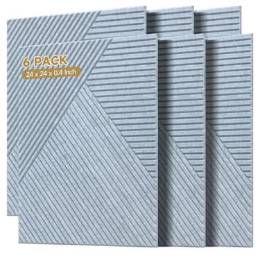 Imagem de Painéis acústicos para parede e teto - pacote com 6 6 cm x 6 cm x 0,10 cm, painéis de parede decorativos 3D autoadesivos, cinza prateado