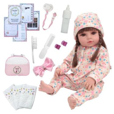 Imagem de Bebe Reborn 100% Silicone Olhos Castanhos Pijama Bolsa - Cegonha Rebor