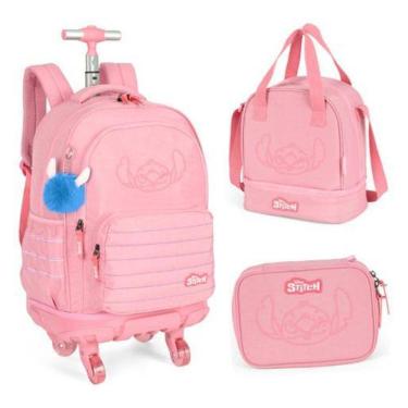Imagem de Kit Mochila Carrinho 360 Com Chaveiro Porta Notebook Stitch