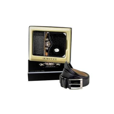 Imagem de Kit Couro Carteira Média Mitty Cinto Fasolo M1 - Preto - 120