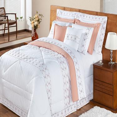 Imagem de Kit Enxoval Queen 200 fios Damasco Branco e Salmão Enxovais Aquarela 11 peças