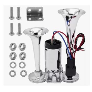 Imagem de Buzinas de ar de trem de caminhão 12V 600DB trompetes duplos kit de buzina de ar de carro elétrico super alto com compressor - aplicável para veículos carros SUV caminhões trens caminhões barcos navio