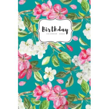 Imagem de Birthday Calendar Book: 4x6 Important Date Notebook Small | Monthly Index Labels | Apple Peach Flower Design Teal