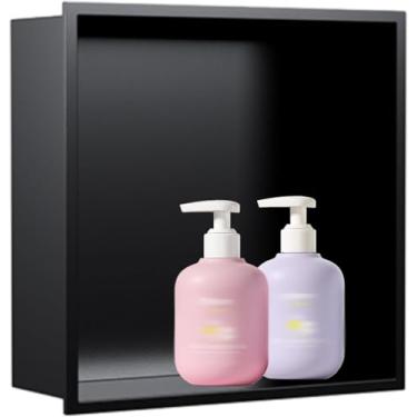 Imagem de Nicho De Chuveiro Pré-fabricado, Armário De Armazenamento De Banheiro De Aço Inoxidável Sem Azulejos, Prateleira De Chuveiro Embutida Sem água Para Renovação De Banheiro, Black