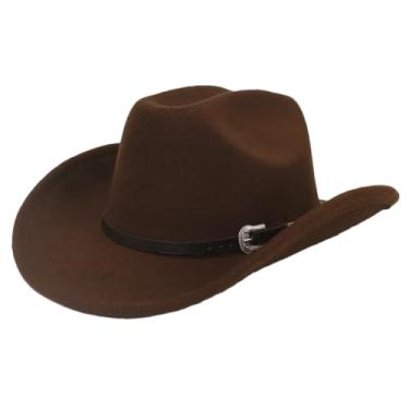 Imagem de Chapéu de cowboy masculino ocidental com chapéu Fedora de feltro boné feminino jazz cowgirl cloche igreja sombrero café adultos 57 a 59 cm
