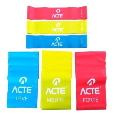 Imagem de Kit 6 Faixas Elásticas de Resistência, 3 Mini Bands + 3 Faixas TPE e Látex, 3 Níveis de Intensidade, Azul Amarelo Vermelho, para Treino Fortalecimento Fisioterapia