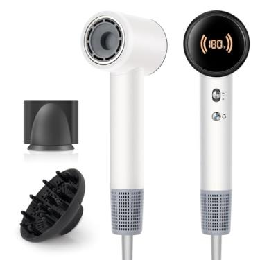 Imagem de Secador de cabelo, secador de cabelo para viagem com difusor, secador iônico de alta velocidade de 110.000 RPM, exibição de temperatura, secador leve e de baixo ruído, secagem rápida, sem danos pelo