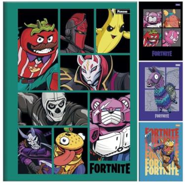 Imagem de Kit C/ 4 Caderno Fortnite FORONI Universitário BROCHURA - 80 Folhas
