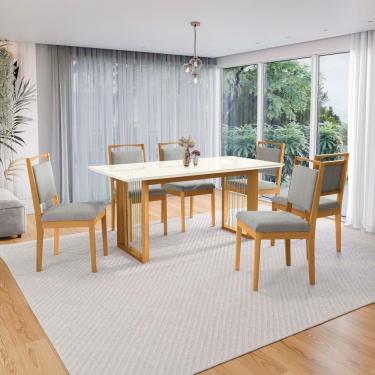Imagem de Conjunto Sala De Jantar Lina Em Madeira Maciça 6 Cadeiras Boucle Cinza