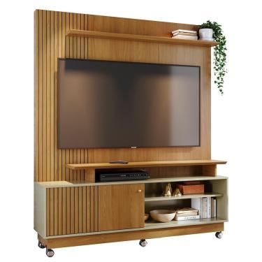 Imagem de Estante Home Theater Ares Cumaru/opala Para Tv Até 65” Com Rodízios - Madetec Cumaru/opala