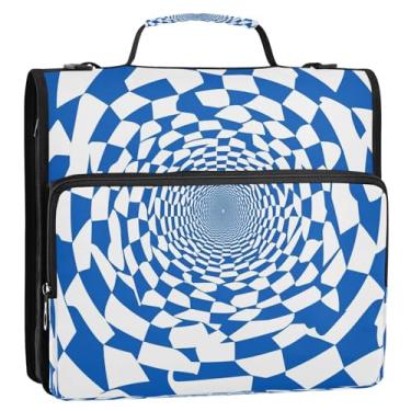 Imagem de Wassud Fichário quadrado azul e branco com zíper 3 anéis com alça de ombro e alça vários bolsos portfólio expansível organizador de pasta de arquivos