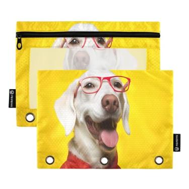 Imagem de Wassud Happy White Dog Pacote com 2 Pastas de Fichário com 3 Furos, Pasta Organizadora de Fichários para Casa, Escritório