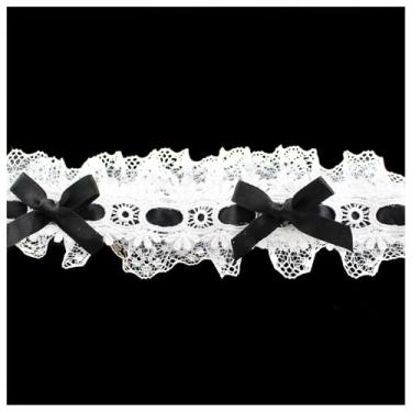 Imagem de Maxmoral Laço preto e renda com babados brancos, comprimento 2 metros de largura, 3,8 cm, fita de renda floral de fibra de poliéster adequada para costura de artesanato e decorações de casamento