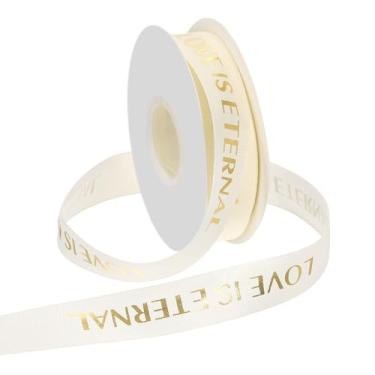 Imagem de PATIKIL Fita de gorgorão personalizada, 2,5 cm x 40 metros Love is Eternal Fita de poliéster para festas de fim de ano, decoração de casamento, embrulho de presente, creme