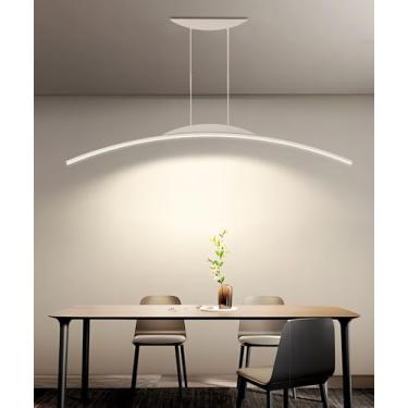 Imagem de Luminária pendente curva moderna de LED, lustre de cozinha com altura ajustável de 100 cm, luminária de teto preta dimerizável para mesa de jantar com controle remoto, luminária de embutir d