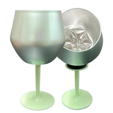 Imagem de Taça Térmica Prismática Aço Inoxidável 410ml, Copo e Taça 2 em 1 c/Haste Removível, Parede Dupla c/Isolamento Vácuo, Vinho, Gin, Base de Silicone Não Arranha Lava-Louça Marca ATM (Verde Claro)