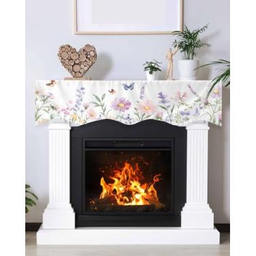 Imagem de Cachecol de cornija floral de primavera para lareira 152 x 43 cm colorido margaridas flores lavanda folha borboleta lareira manto cachecol capa de cachecol sazonal lareira cachecol corredor superior