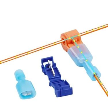 Imagem de ROUPWKWO 50 peças, terminal de crimpagem em forma de T, conector elétrico, grampos de conexão, decapagem rápida, conector de cabo (T3 amarelo)