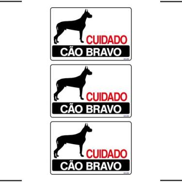 Imagem de Combo 3 Placas De Sinalização Cuidado Cão Bravo 30x20 Ekomunike - P-8 