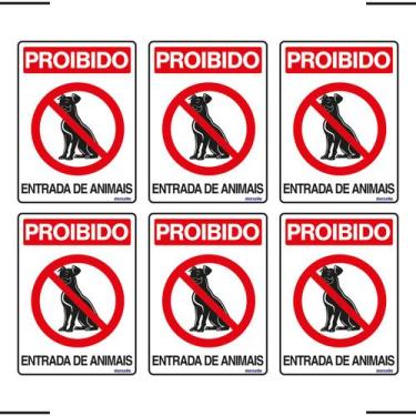 Imagem de Combo 6 Placas De Sinalização Proibido Entrada De Animais 15x20 Ekomun