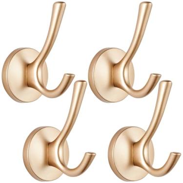 Imagem de Ruiziiz Gancho preto para toalha pacote com 4 ganchos para roupão de banho duplo de metal resistente, ganchos de toalha pretos para banheiros, cozinha, armário, garagem (195gold, 4)