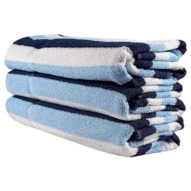 Imagem de Toalha de Banho Listrada Grande 64x133cm Algodão Macio Design Moderno Cores Vibrantes(Azul e branco)