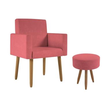 Imagem de Poltrona Decorativa Cadeira Recepção Com Puff Balaqui Decor Rosa