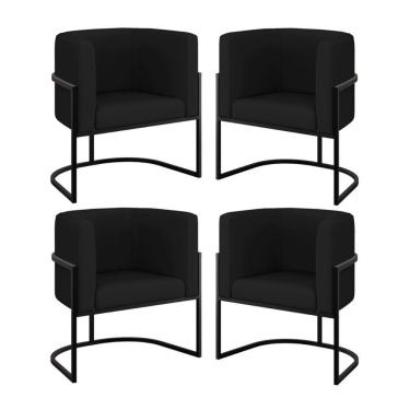 Imagem de Kit 04 Poltronas Lua Sala Decorativa Base Ferro Black Corino Preto