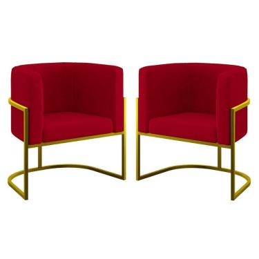 Imagem de Kit 02 Poltronas Lua Sala Decorativa Base De Ferro Gold Vermelho