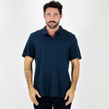 Imagem de Camisa Polo Individual Básica com Bolso Manga Curta Masculina, GG, Mar