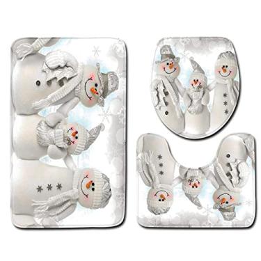 Imagem de Boneco de neve de natal capa de banheiro almofada de chão tapete de banho 3 pcs conjunto closestool tapete tapete de porta de banheiro tapete de flanela absorvente macio tapete, SDXR08, três, peça 50x80 cm