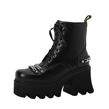 Imagem de Botas femininas plataforma tornozelo botas góticas bloco grosso punk alto com cadarço botas de combate de motocicleta de salto alto,Matte,3 UK/36 EU