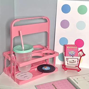 Imagem de suporte portátil para cerveja com 6 garrafas Suporte para garrafa de cerveja dobrável de cor pura Suporte para armazenamento de bebidas dobrável(Pink), Suporte para refrigerador de cerveja,