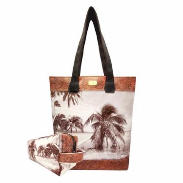 Imagem de Bolsa Feminina e Necessaire Coqueiros Marrom Magicc Bolsas