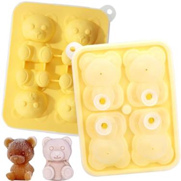 Imagem de Bandeja de cubo de gelo 3D molde de cubo de gelo formas divertidas de silicone fácil liberação flexível grande artesanato bandeja de gelo 4 gigante grande urso fofo máquina de gelo para coquetéis,