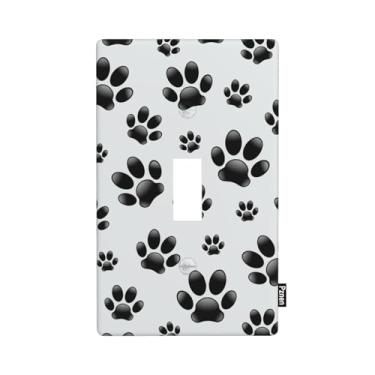 Imagem de Pznen Placa de interruptor de 1 gangue com estampa de pata, filhote de cachorro, patrulha canina, preto e branco, capa de interruptor de luz fofa de desenho animado para meninos e meninas e banheiro
