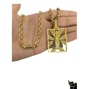 Imagem de Corrente Cadeado 5mm + Pingente Nossa Sra - Banhado a Ouro - ToJoia18k