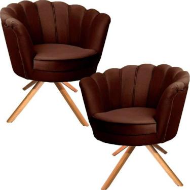 Imagem de Kit Duas Poltronas Giratórias Pétala em Sued Premium Marrom - Sua Casa