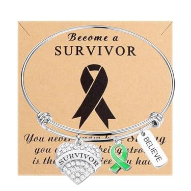 Imagem de Gzrlyf Pulseiras de conscientização de fita verde com cartão presentes de sobrevivente de câncer de fígado presentes de conscientização sobre doenças renais linfoma, Small, Aço inoxidável, Nada