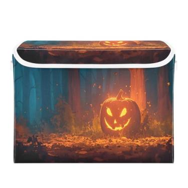 Imagem de senya Grandes caixas de armazenamento com linho abóbora amarelo abóbora dobrável cubos de armazenamento de tecido organizador de armário caixa com tampa flip-top para casa, quarto, escritório, 42 x 32